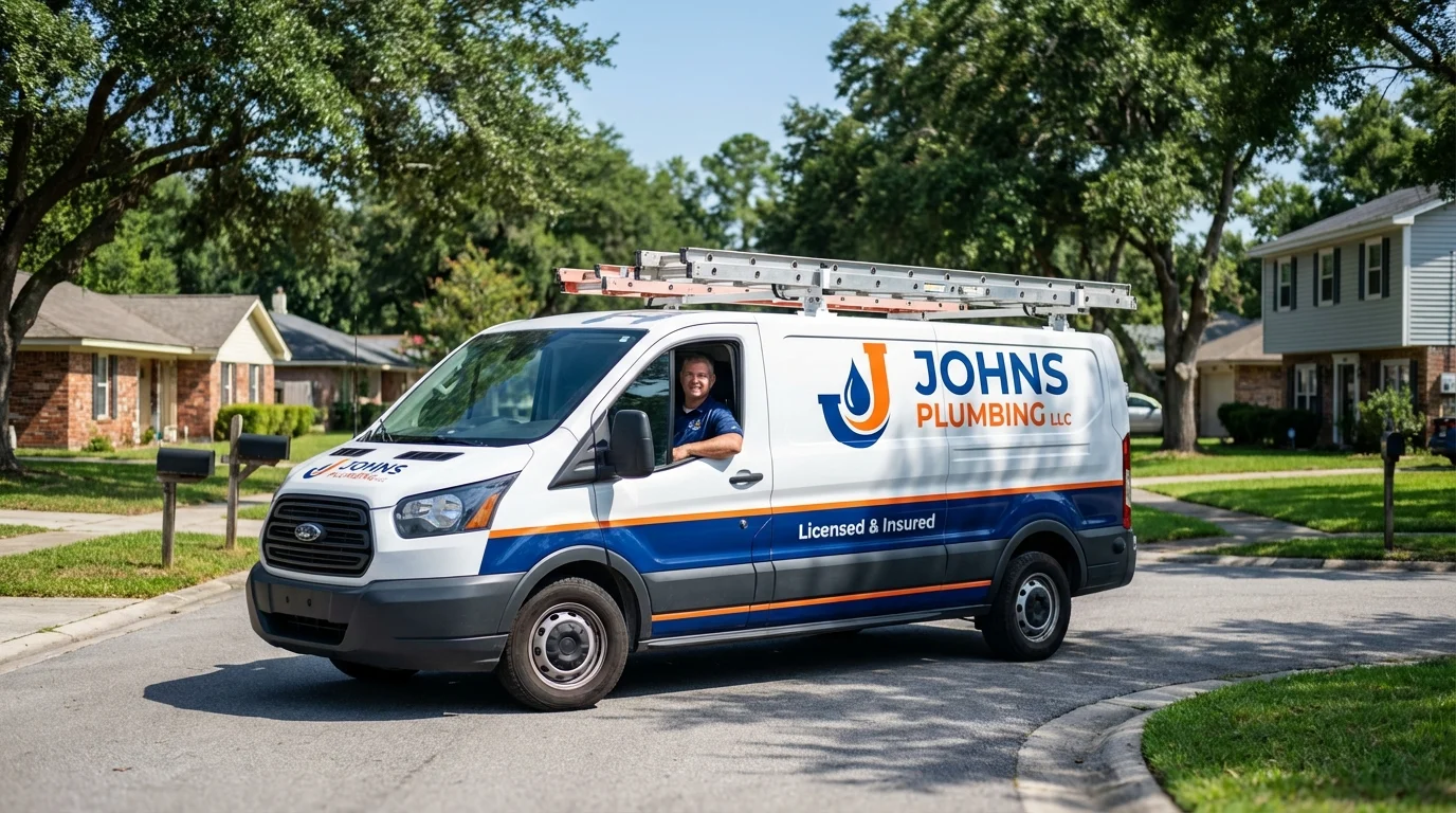 Johns Plumbing LLC service van in North Eastham, MA