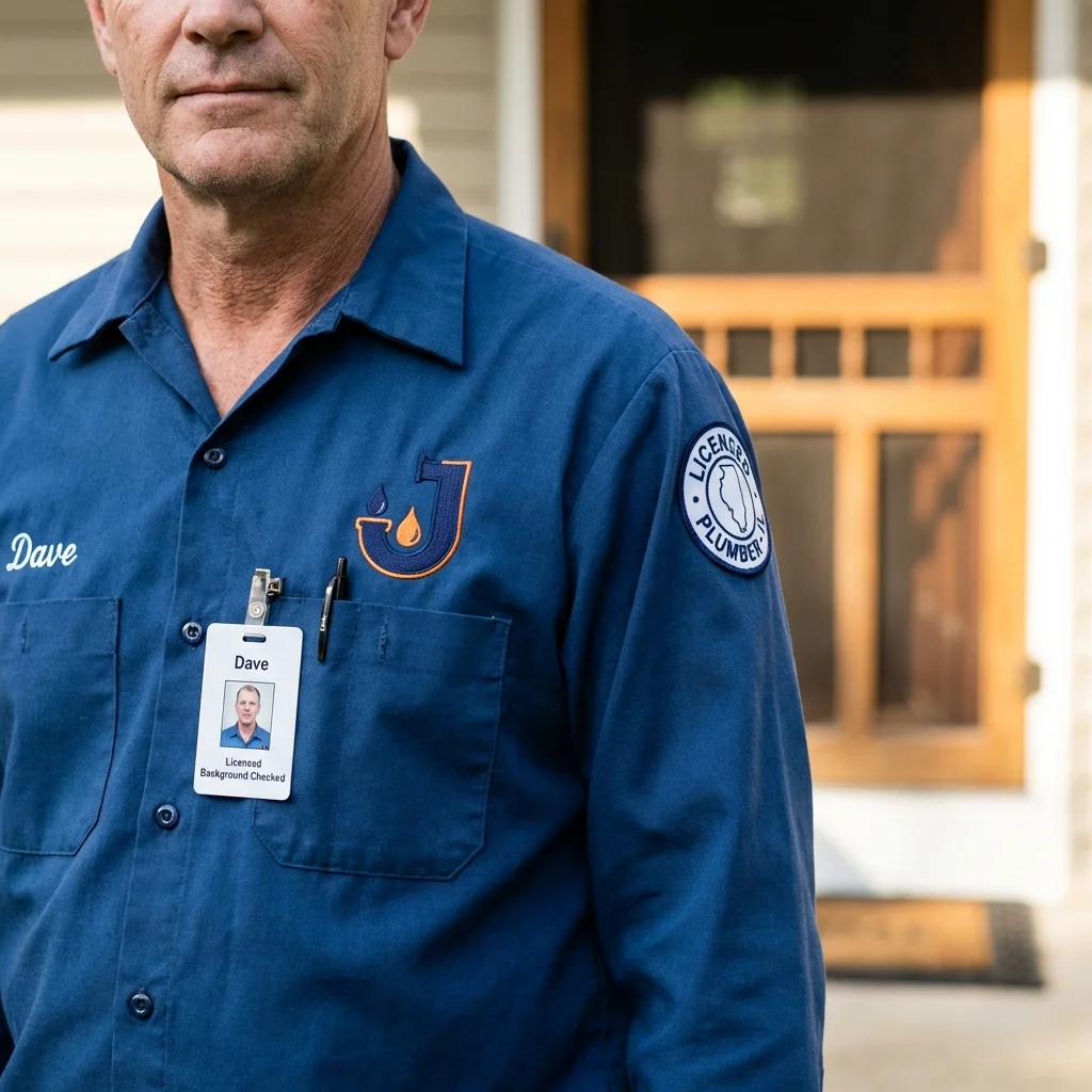 Licensed plumber showing ID badge in North Eastham, MA