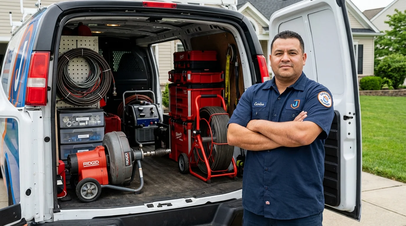 Professional drain cleaning equipment and Johns Plumbing LLC plumber in North Eastham