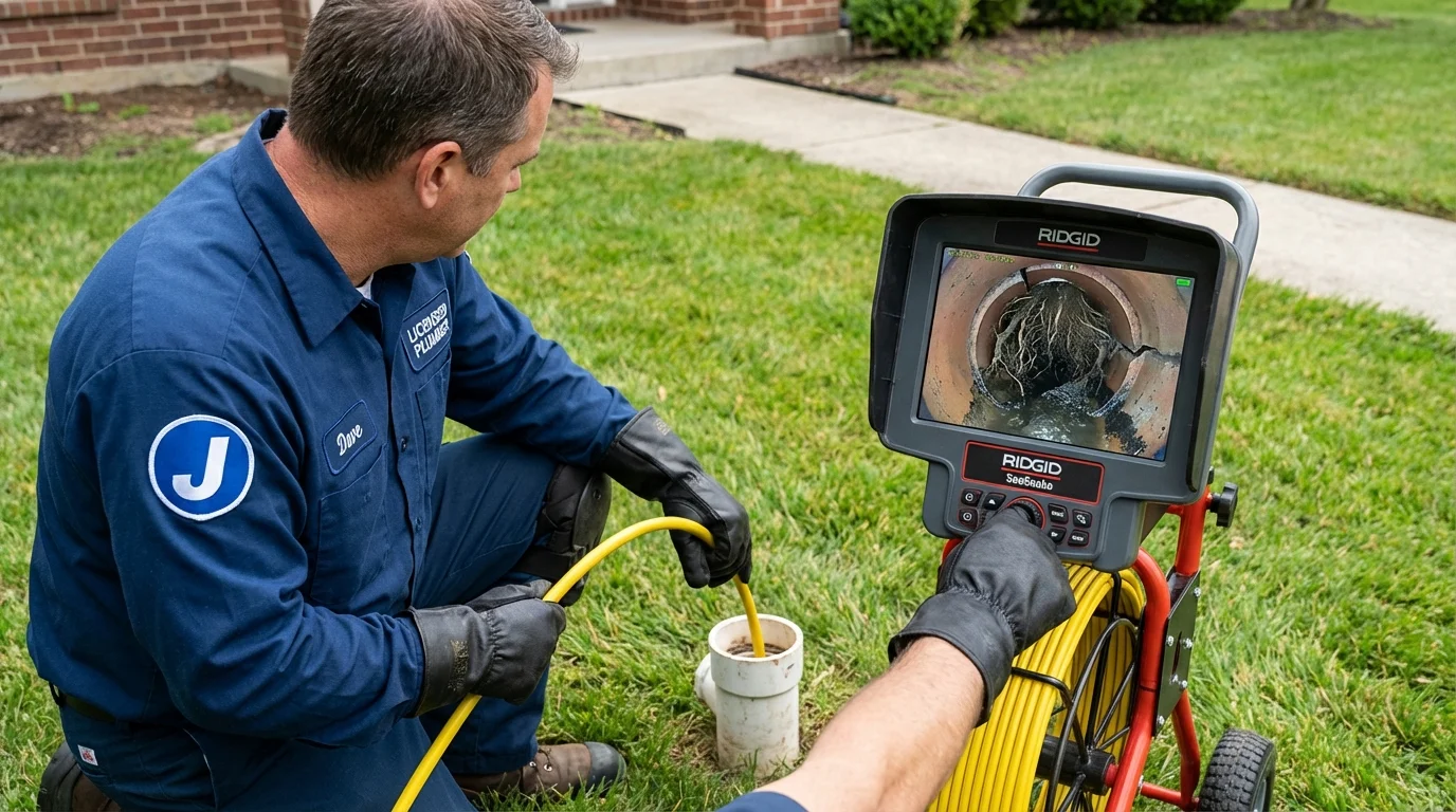 Sewer camera inspection being performed by Johns Plumbing LLC in North Eastham