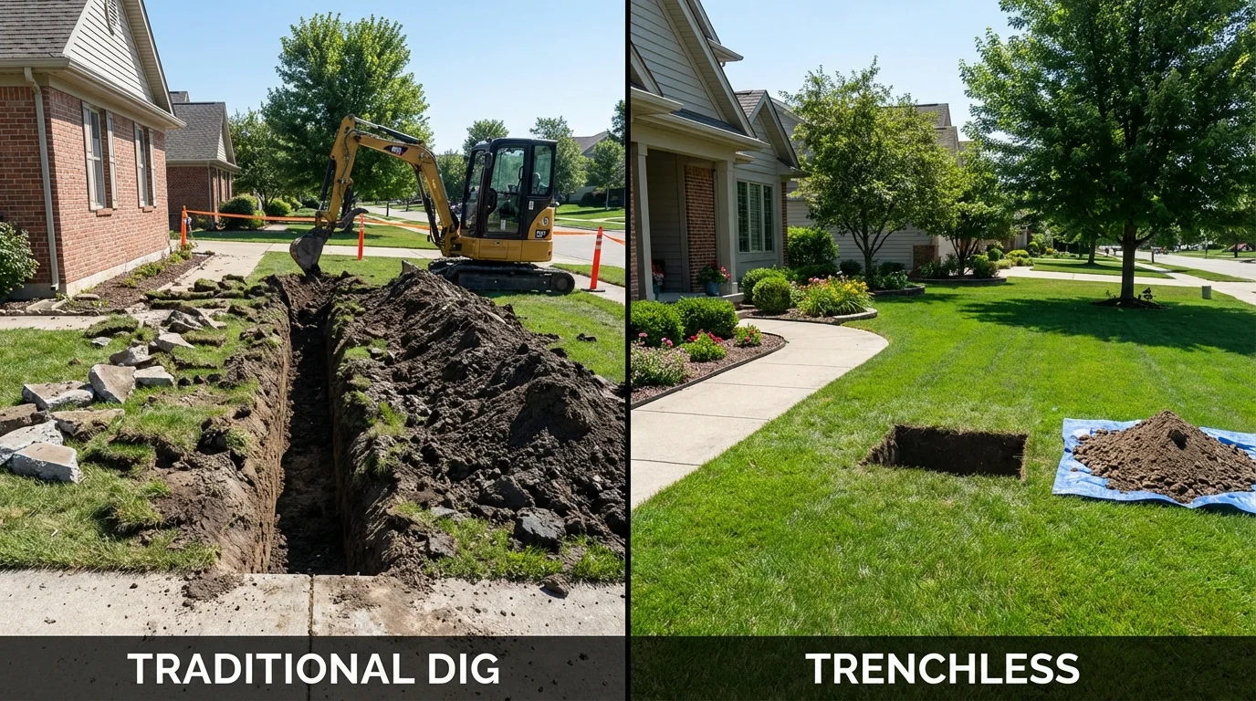Trenchless sewer repair with minimal yard damage versus traditional excavation in North Eastham, MA